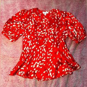 Topshop Dalmatian Satin Short-sleeved Blouse